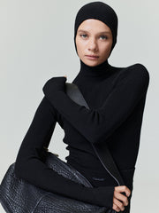 Womens Long Sleeve Hooded Rib Top